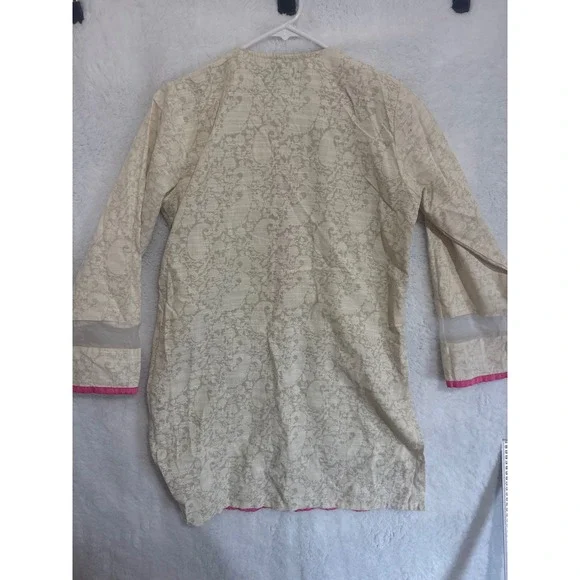 Sana Safinaz Womens Medium Embroidered Tunic Kurta Top Pink‎ Green Beige Floral - Picture 5 of 5